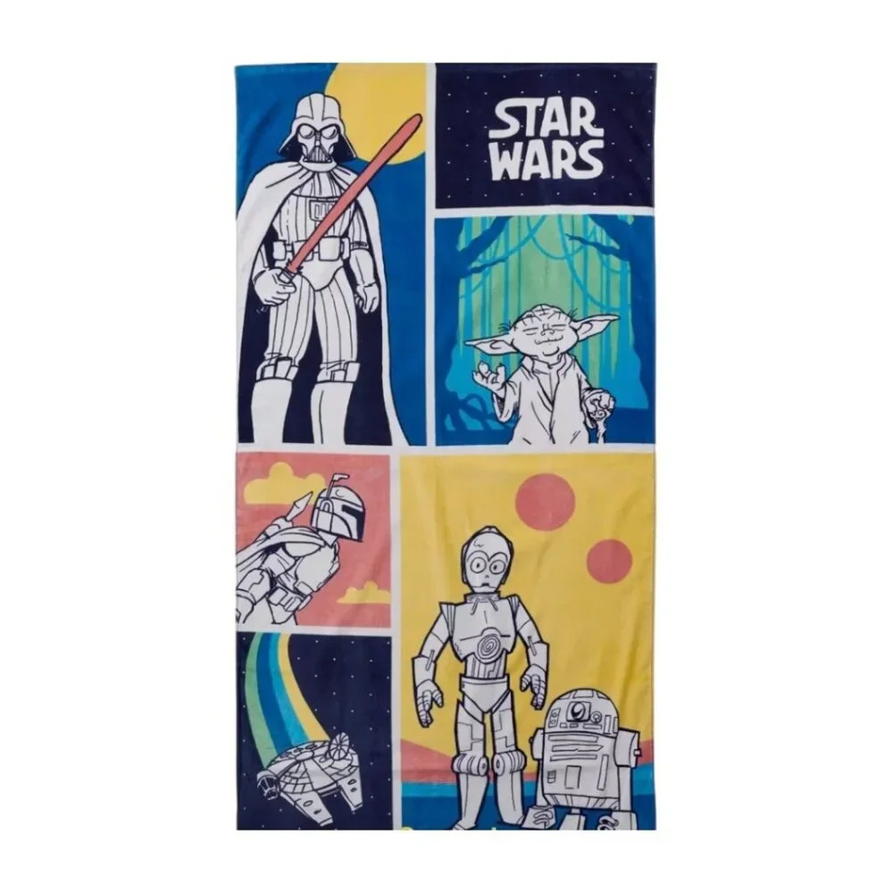 Disney Store Star Wars Saga Millennium Falcon Yoda C-3PO Cartoon Beach Towel